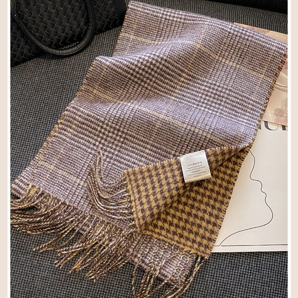 Unisex Caramel or Baby Blue  Plaid  Style  100% Australian Wool Scarf - Picture 5 of 7